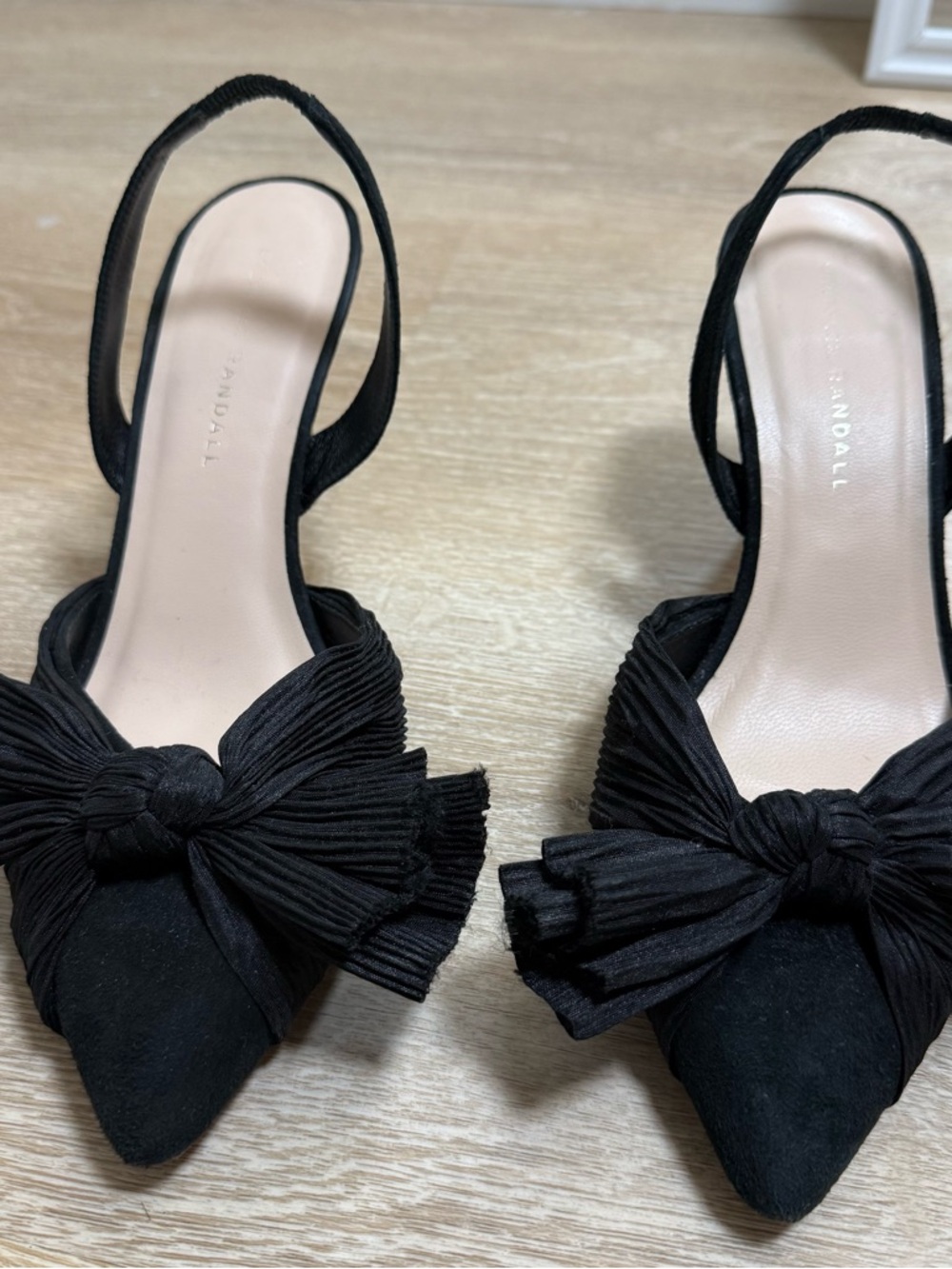 Loeffler RandallSuede/Tafetta Black Bow Slingback Heels